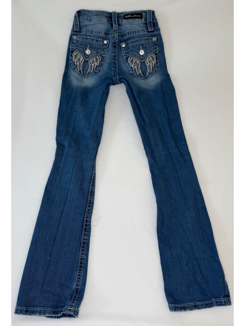 Stella in Dreams Y2K Mid Rise Bootcut Jeans Wing Pocket Blue Denim Size 0/24